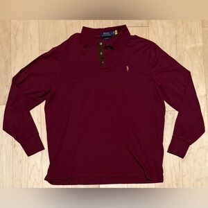 Polo Ralph Lauren Suede Placket Long Sleeve Polo Burgundy Red Pony Men’s Large